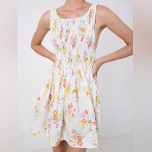 SWF Garden Party Floral Print Shirred Low Back Minidress